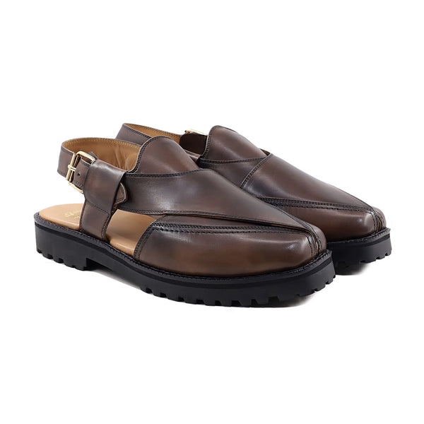Jannae - Men's Brown Patina Calf Leather Sandal