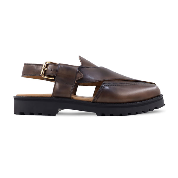 Jannae - Men's Brown Patina Calf Leather Sandal