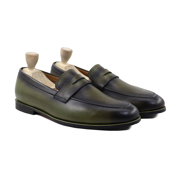 Jolisa - Men's Burnished Olive Green Pebble Grain Leather Loafer