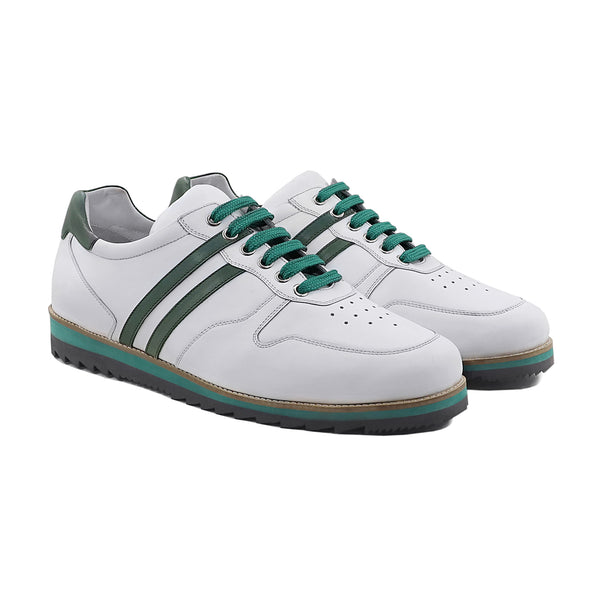 Gavyn - Men's White and Green Leather Jogger