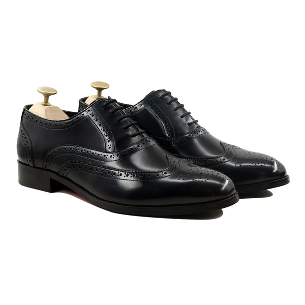 Fukiya - Men's Black Box Leather High Shine Oxford Shoe