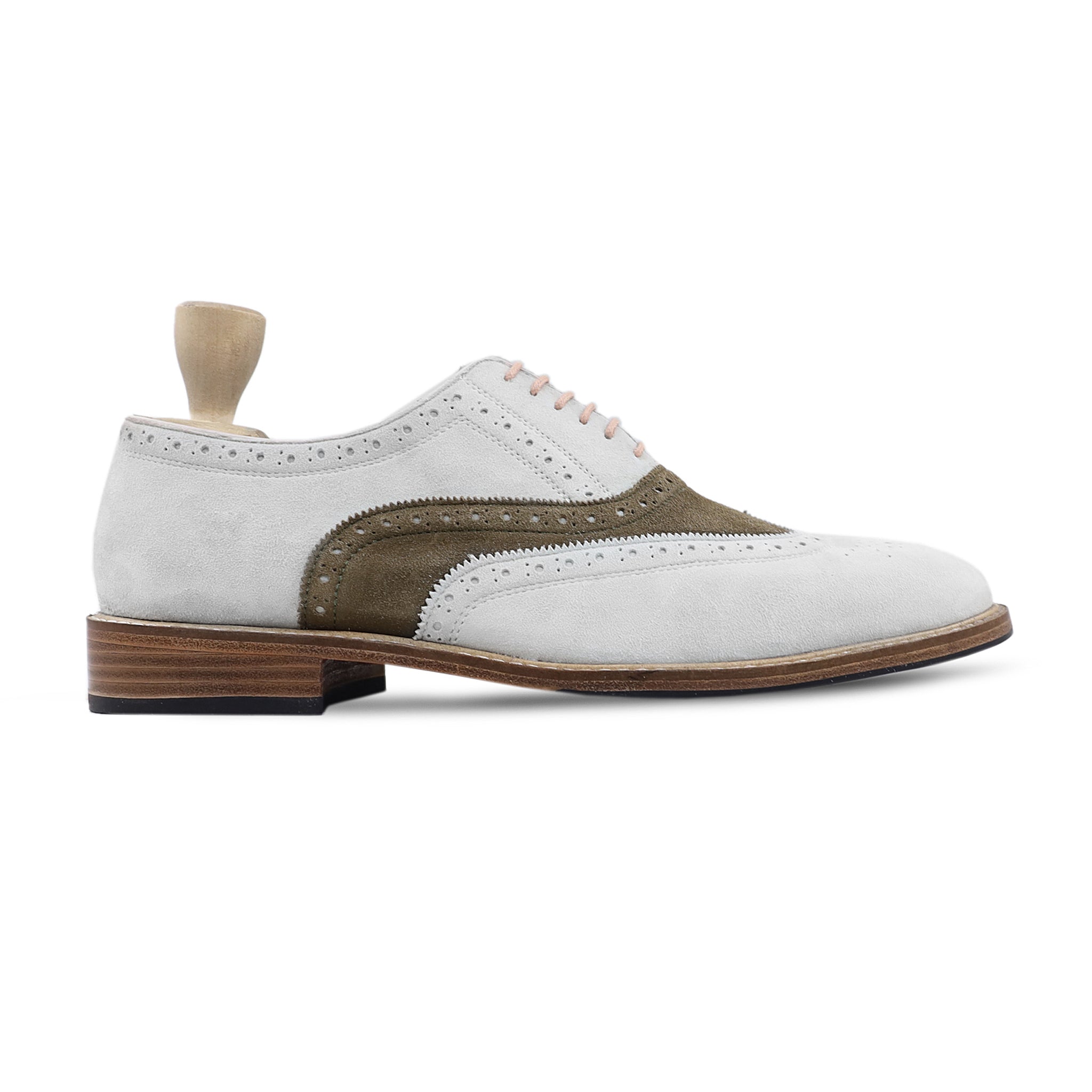 Anson - Men's White and Brown Kid Suede Oxford Shoe