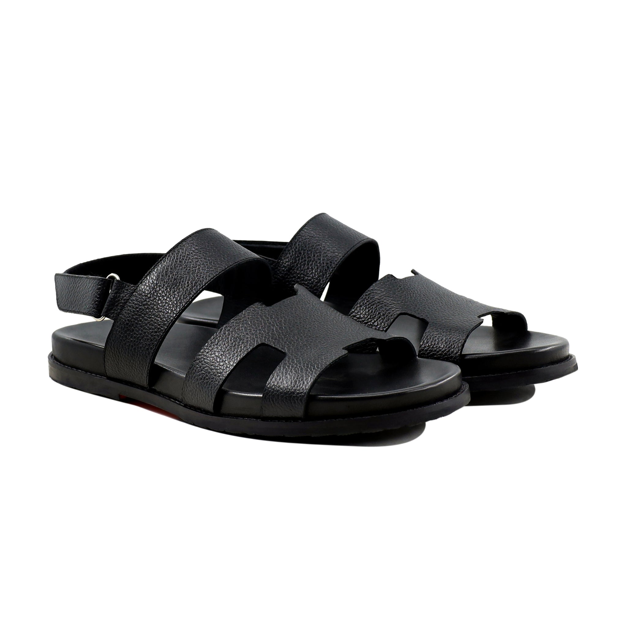 Reeve- Men's Black Pebble Grain Leather Sandal