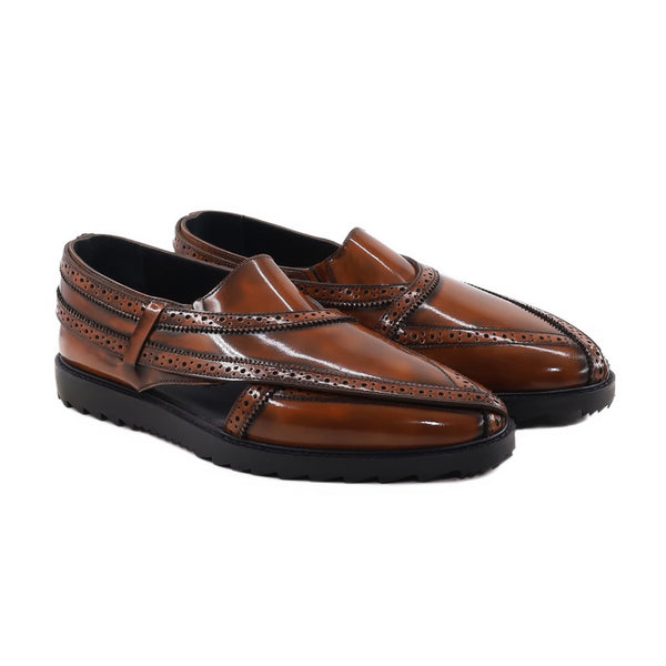 Hampian - Men's Burnished Brown Box Leather High Shine Sandal