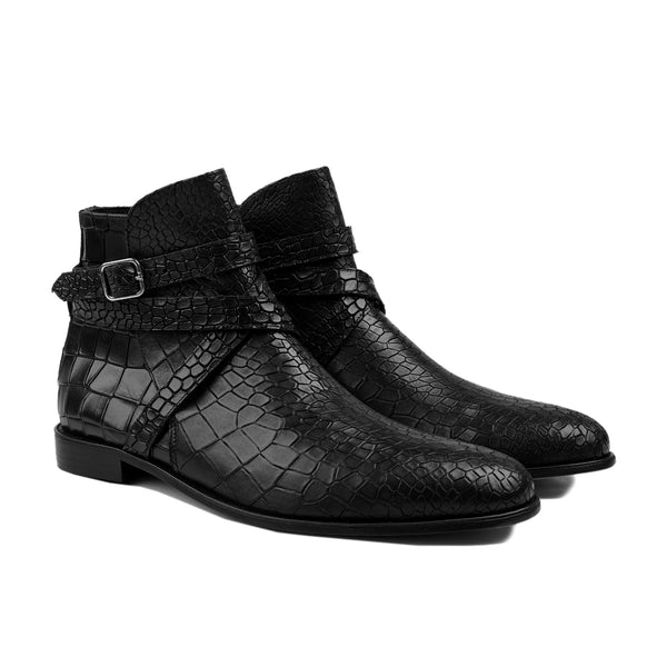 Kongsvinger - Men's Black Crocodile Printed Calf Leather Jodhpur Boot