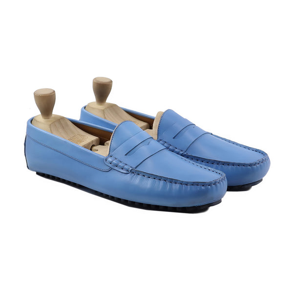 Kazou - Men's Sky Blue Calf Leather Driver Shoe