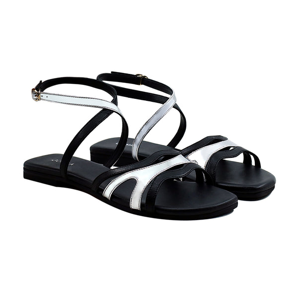 Lucia - Women's Siver Gray and Black Strapped Sandal