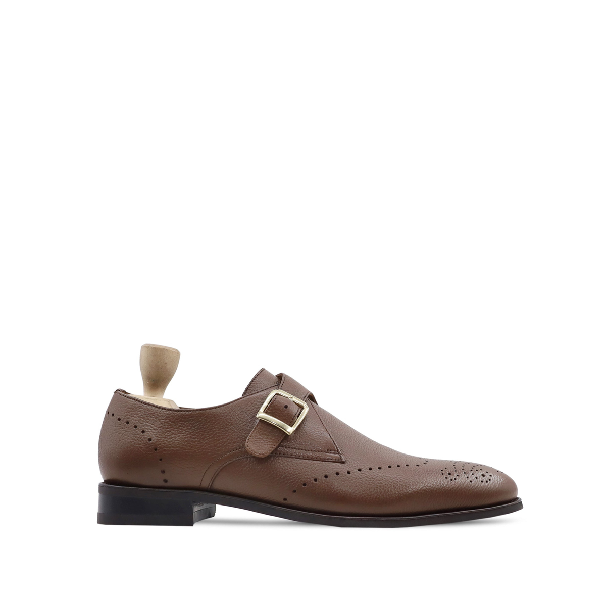 Ludza - Men's Brown Pebble Grain Leather Single Monkstrap