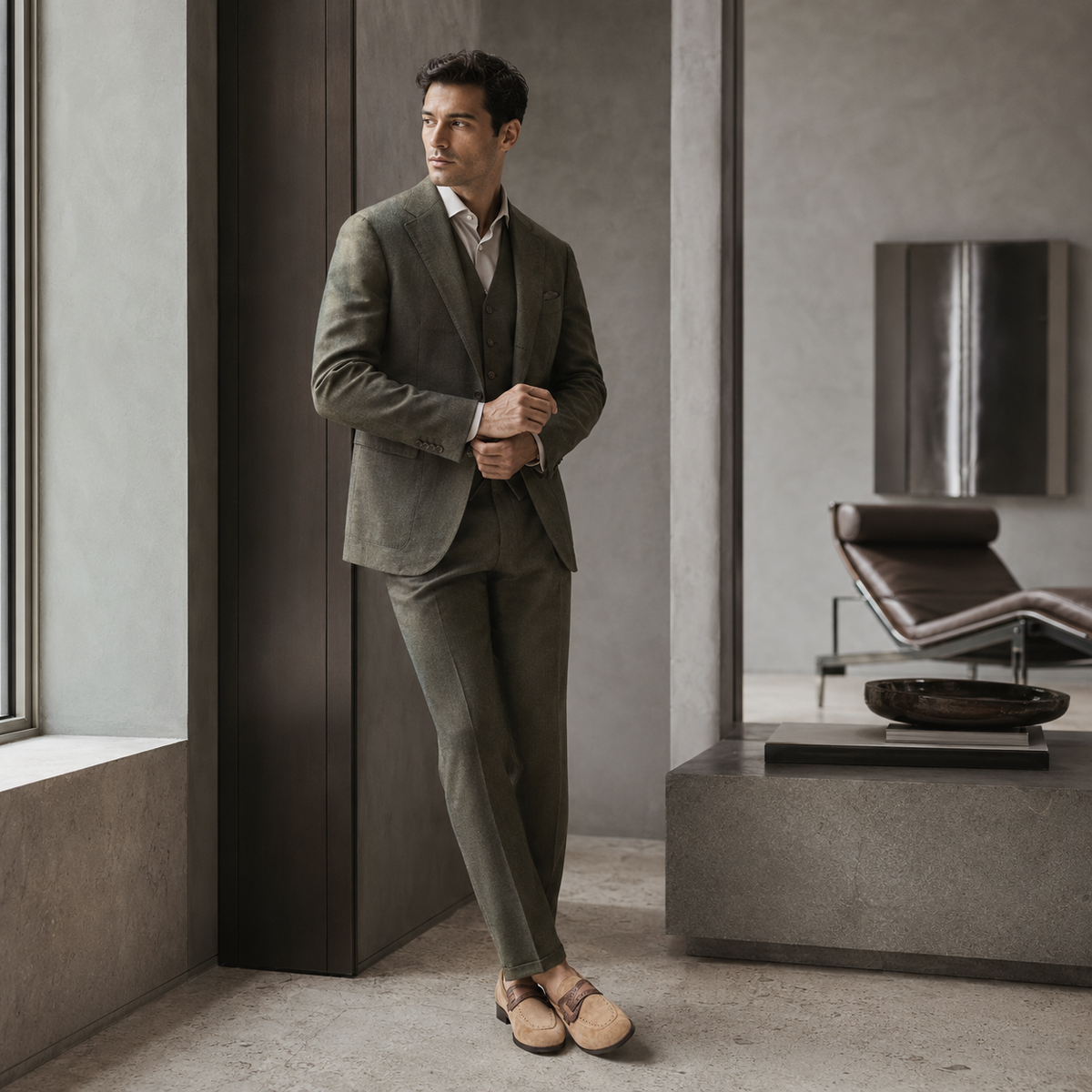 Mitsu - Men's Camel Brown Suede Loafer