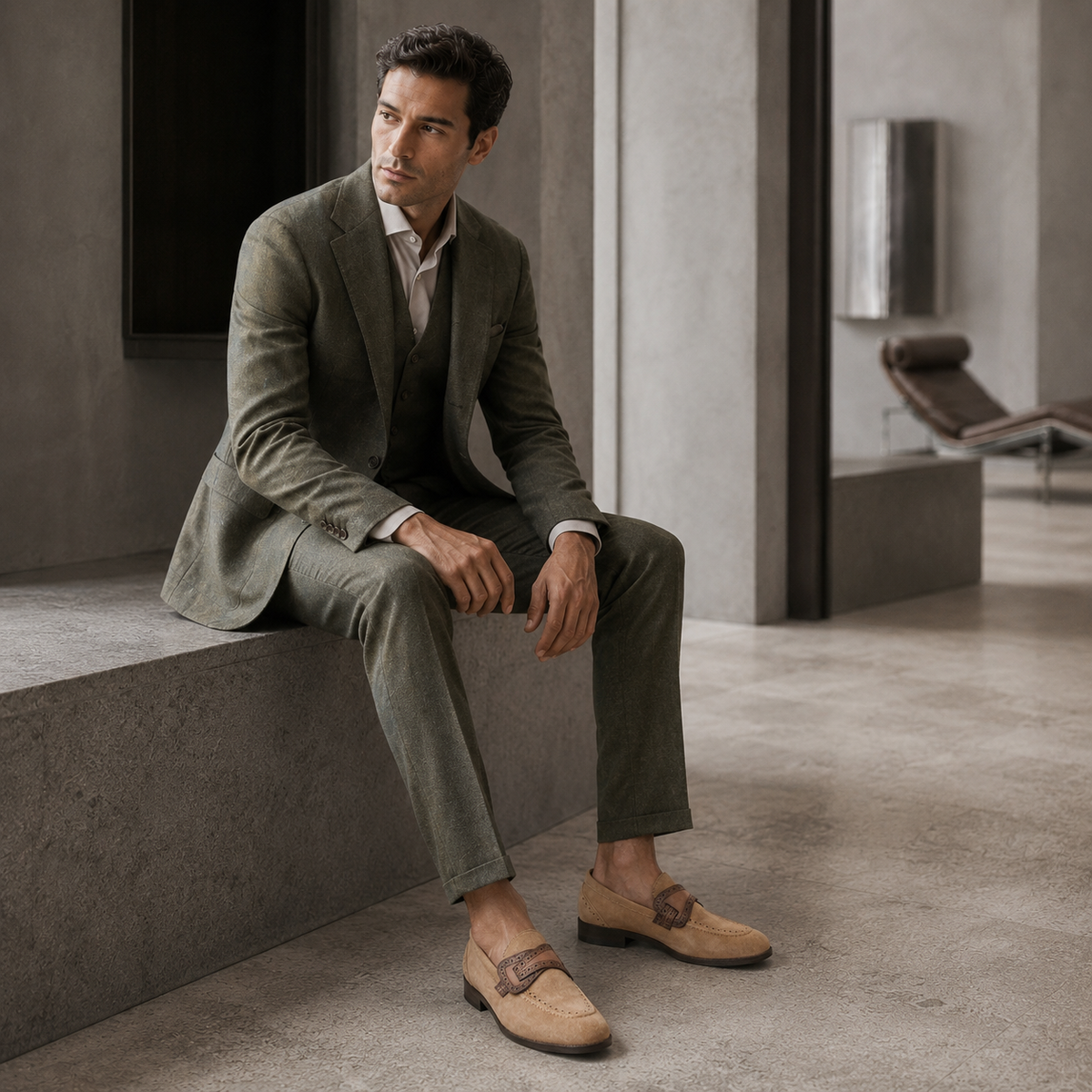 Mitsu - Men's Camel Brown Suede Loafer