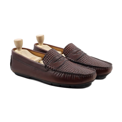 Opal - Men's Dark Brown Calf and Hand Woven Calf Leather Driver Shoe
