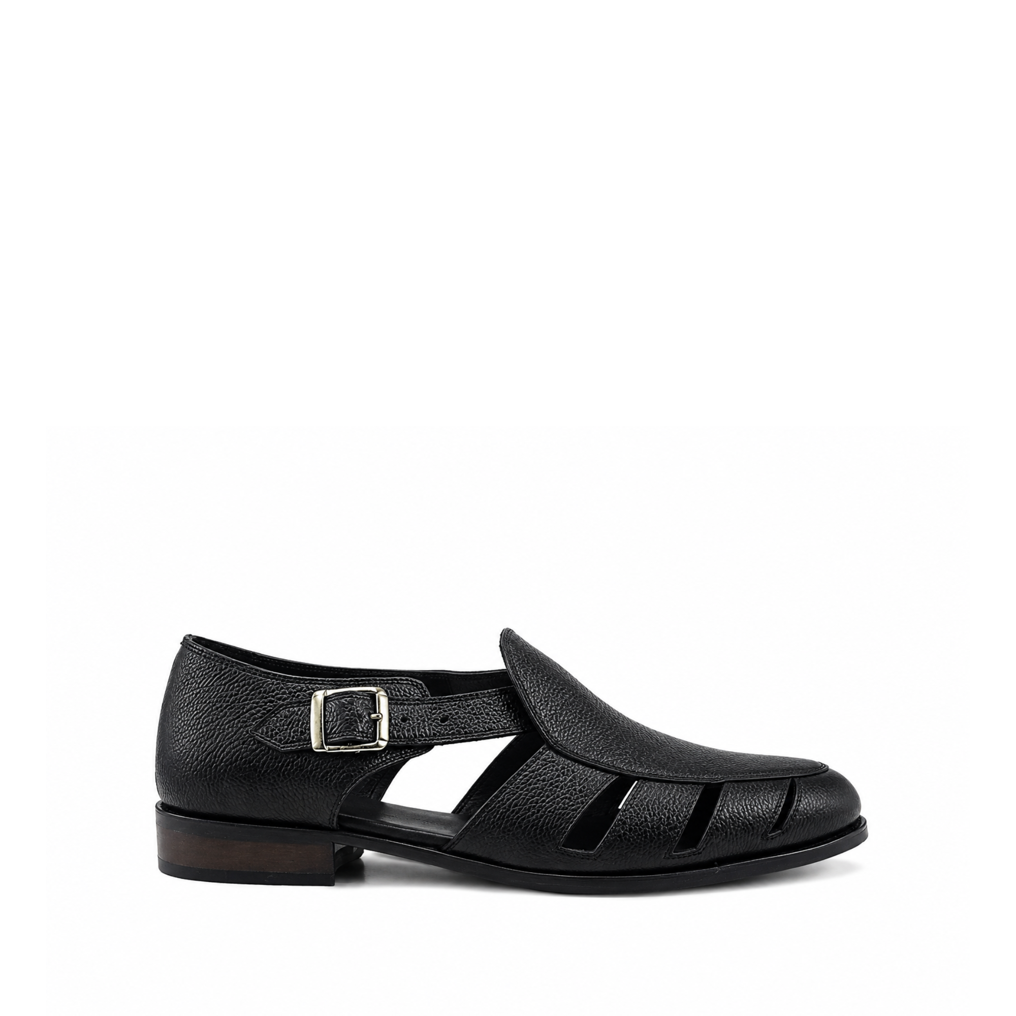 Pedri - Men's Black Pebble Grain Leather Sandal