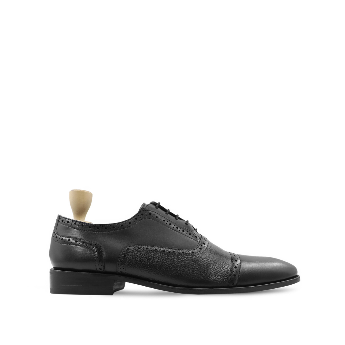 Richard - Men's Black Calf and Pebble Grain Leather Oxford Shoe