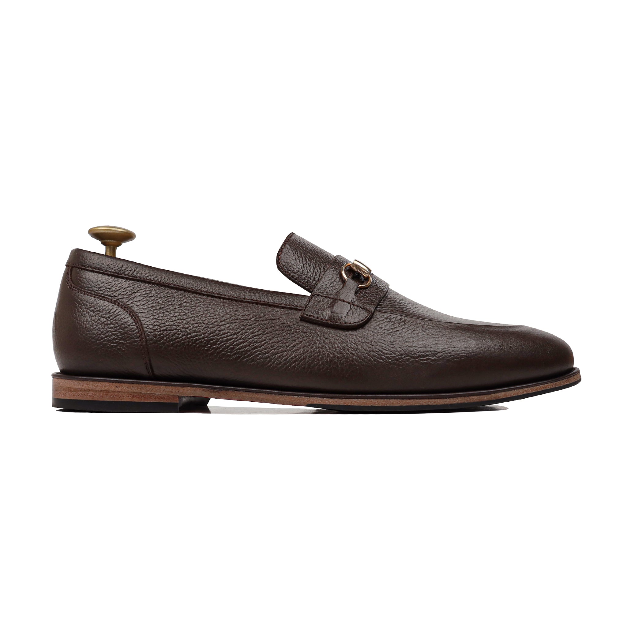 Bronz - Men's Dark Brown  Pebble Grain Leather Loafer