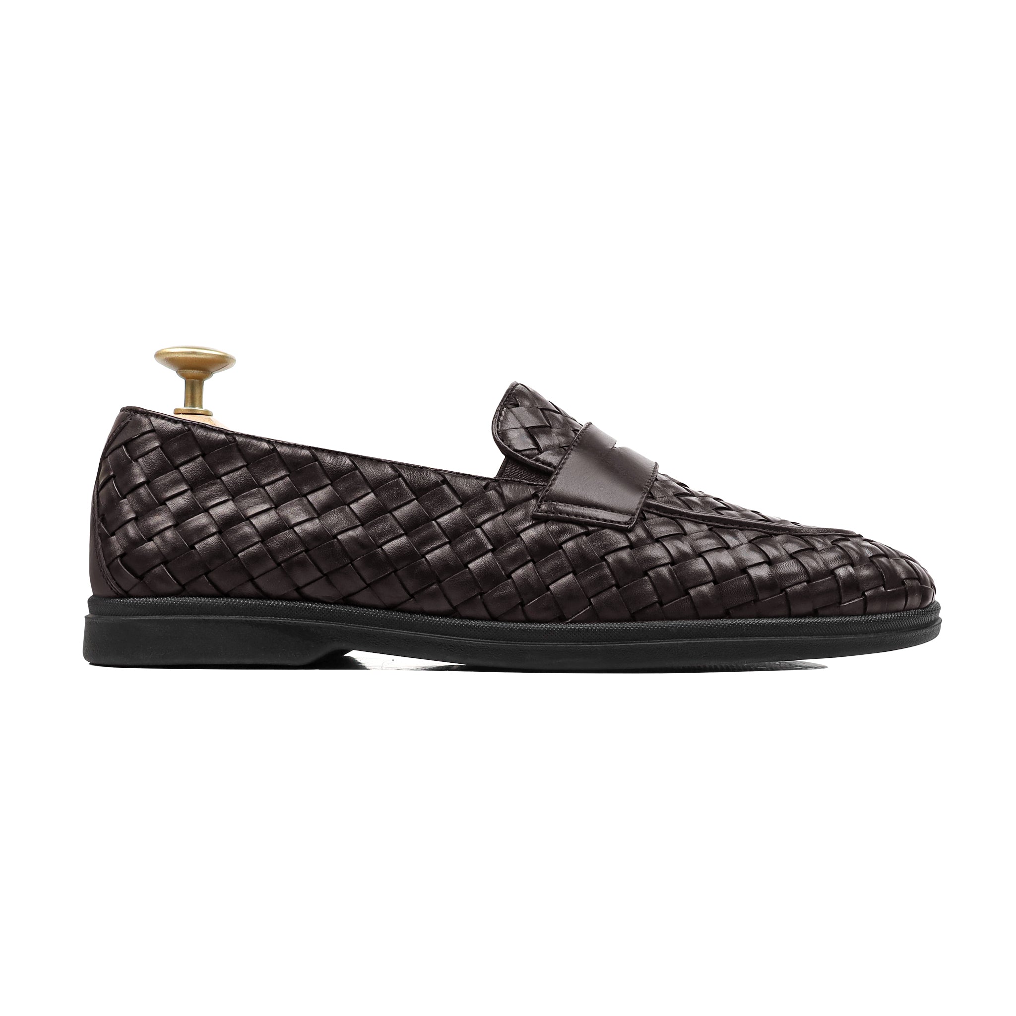 Velmora- Men's Dark Brown Hand Woven Calf Leather Loafer
