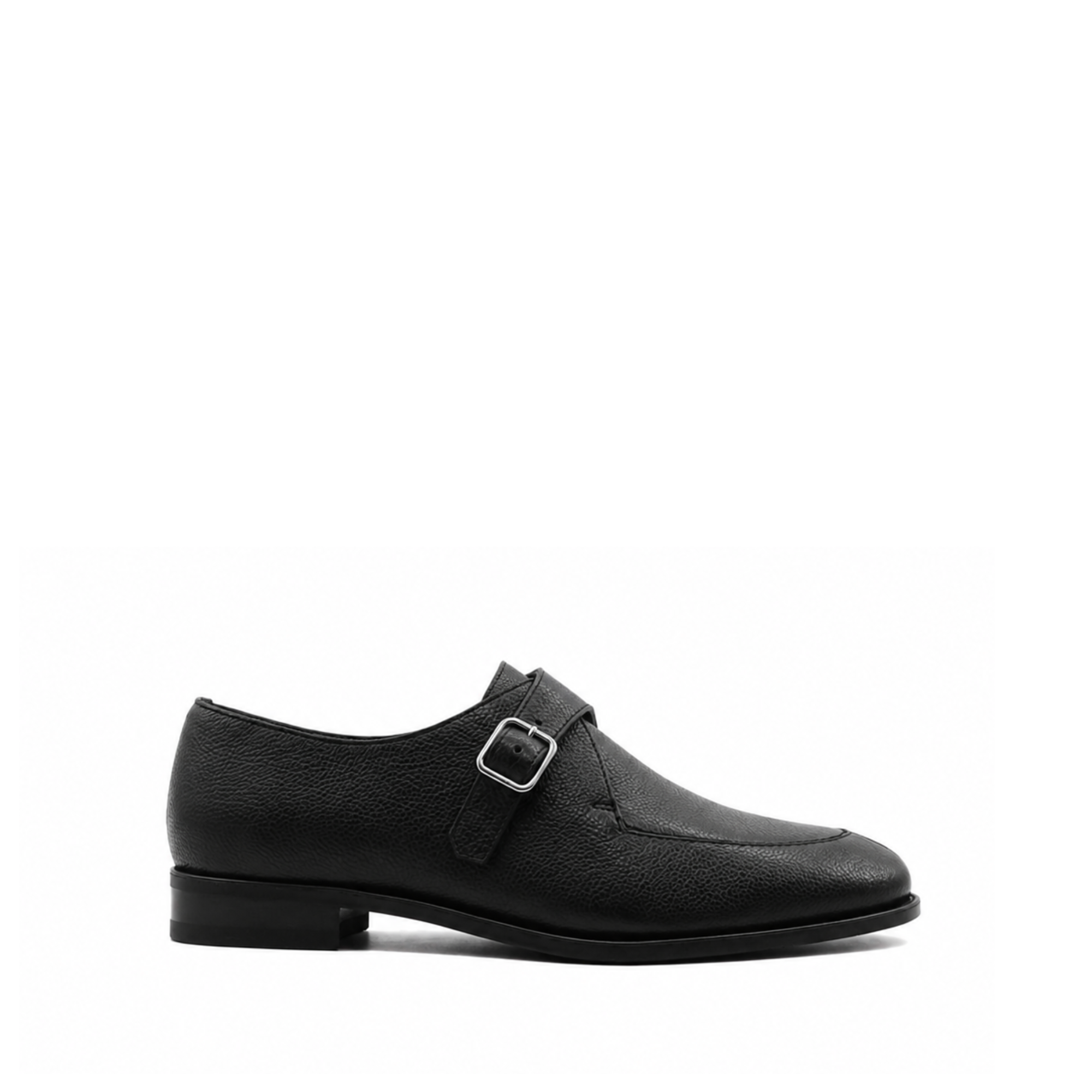 Selfoss - Men's Black Pebble Grain Leather Single Monkstrap
