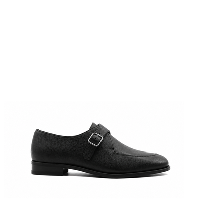 Selfoss - Men's Black Pebble Grain Leather Single Monkstrap