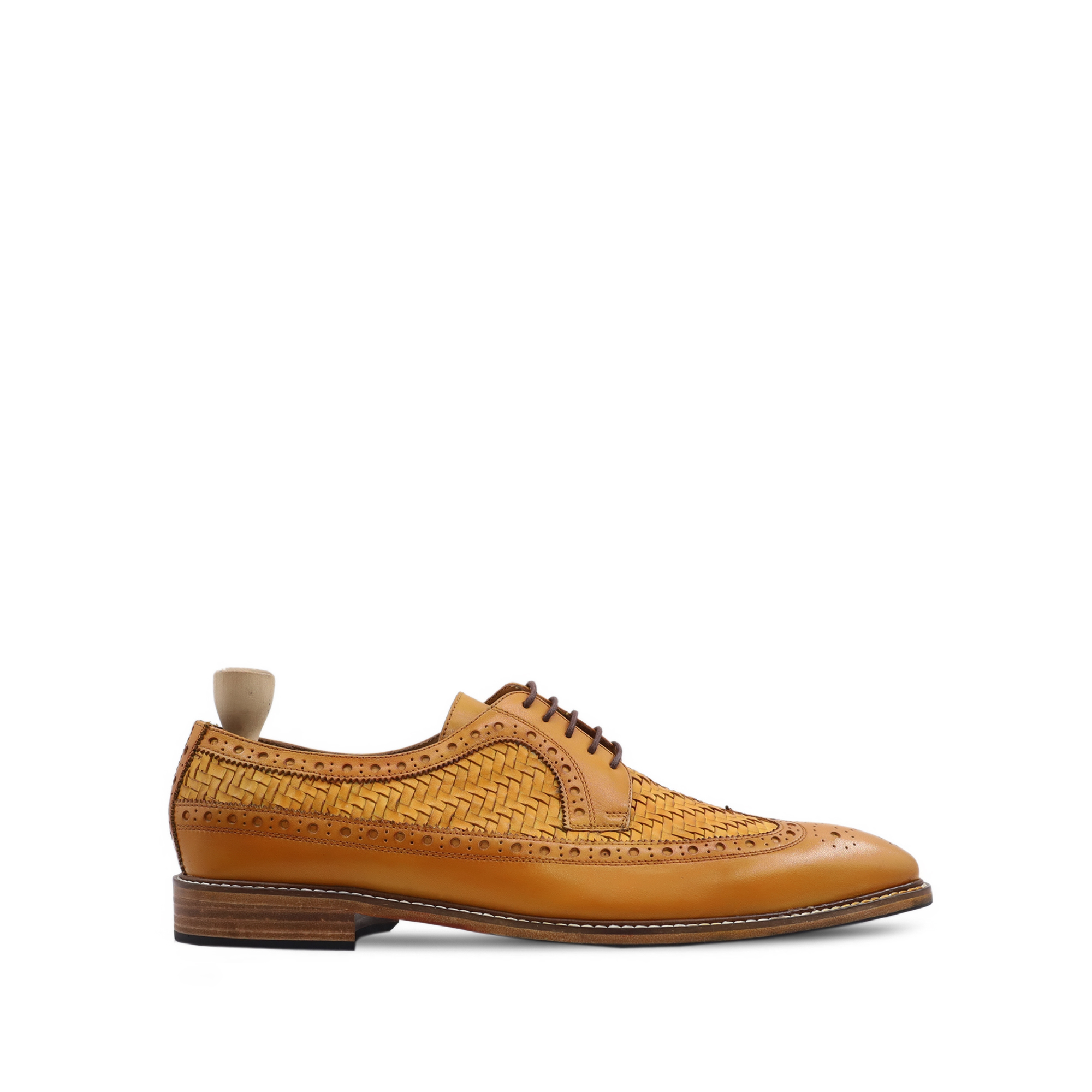 Soflica - Men's Tan Calf And Hand Woven Leather Derby Shoe