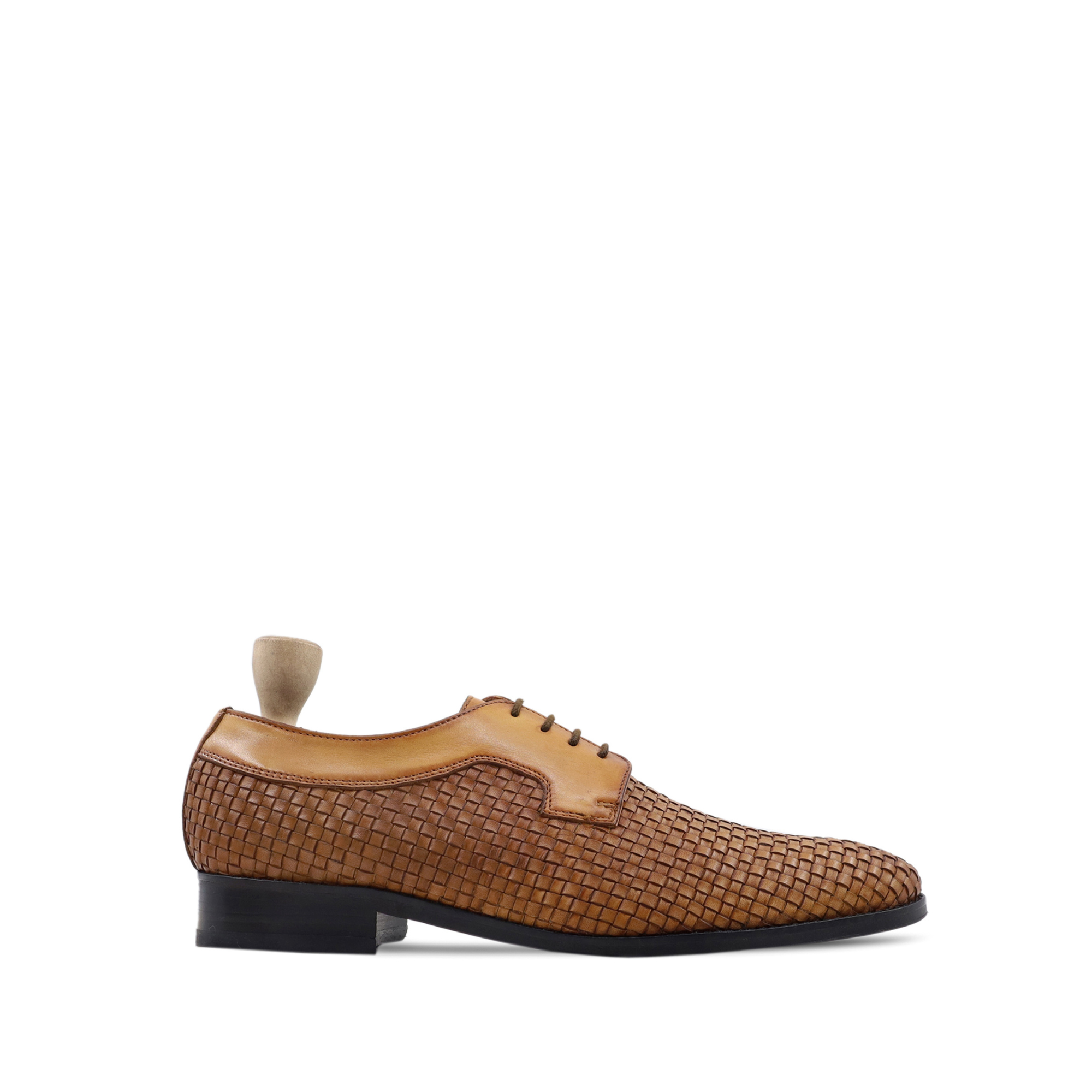 Svasto - Men's Tan Calf And Hand Woven Calf Leather Derby Shoe