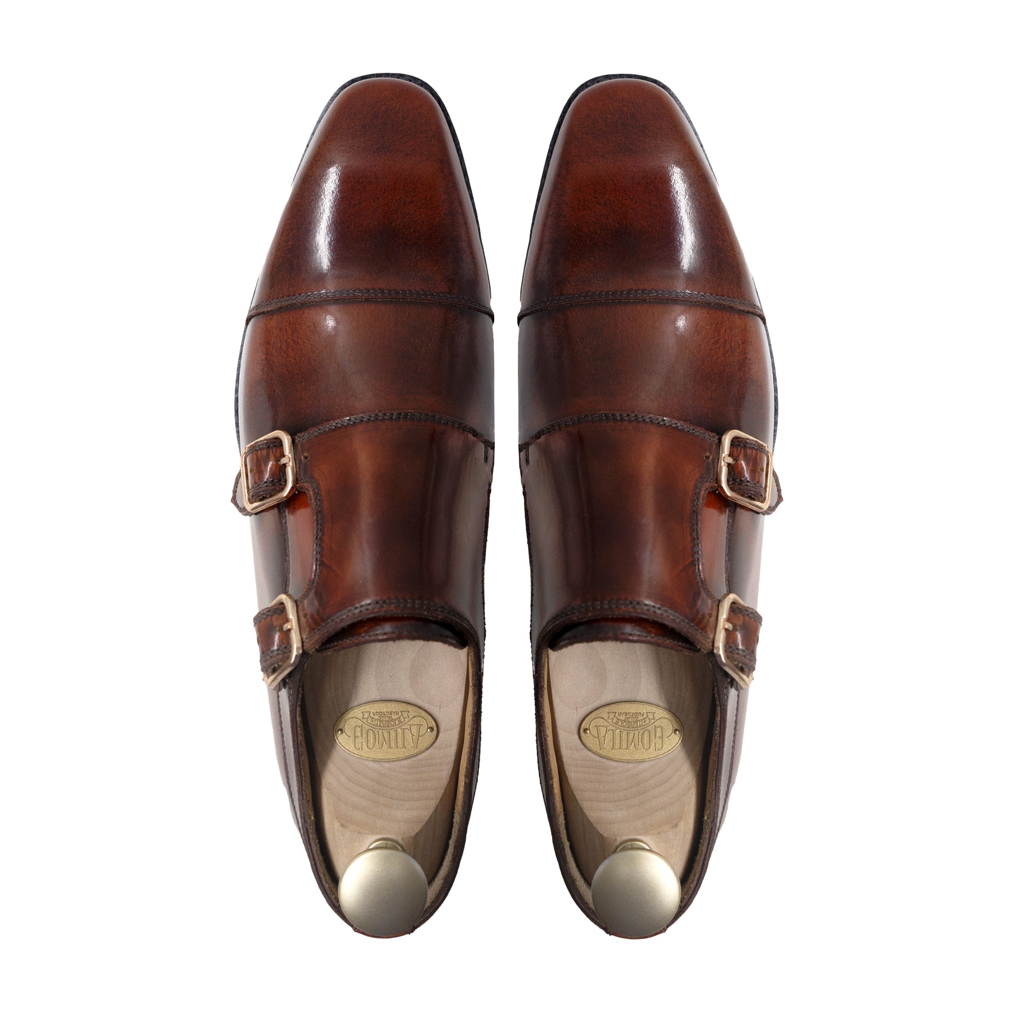 Velori - Men's Reddish Brown Box Leather High Shine Double Monkstrap