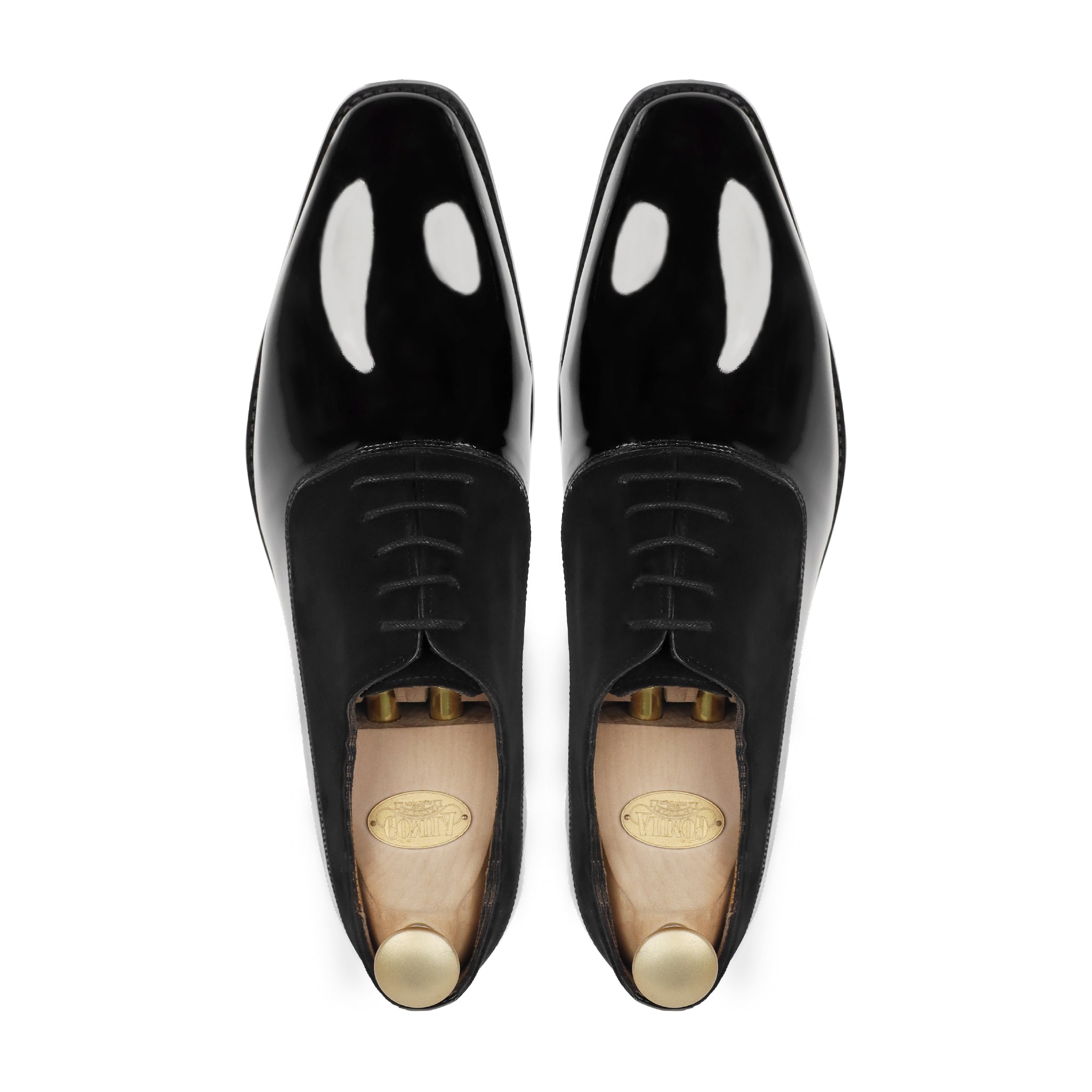 Camenca - Men's Black Patent Leather and Kid Suede Oxford Shoe