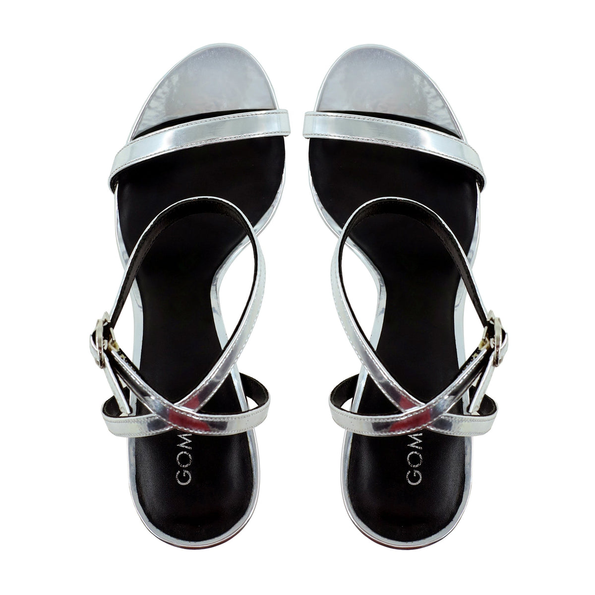 Emilia - Women's Silver Grey High Shine Strapped Heels