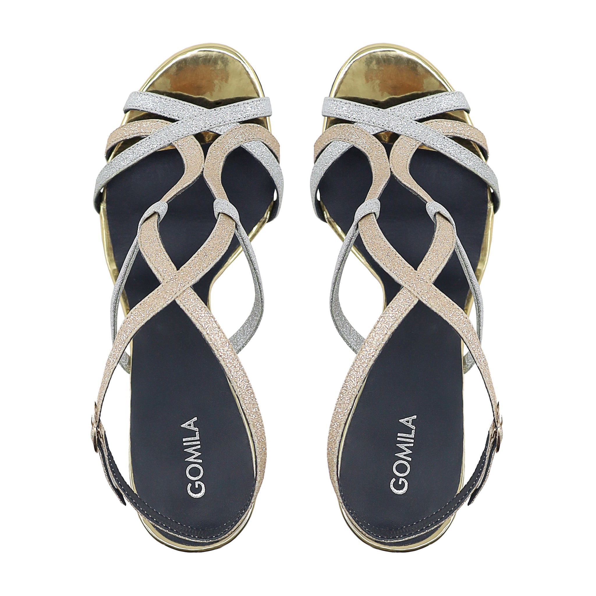 Luana - Women's Silver and Golden Strapped 90mm Heels