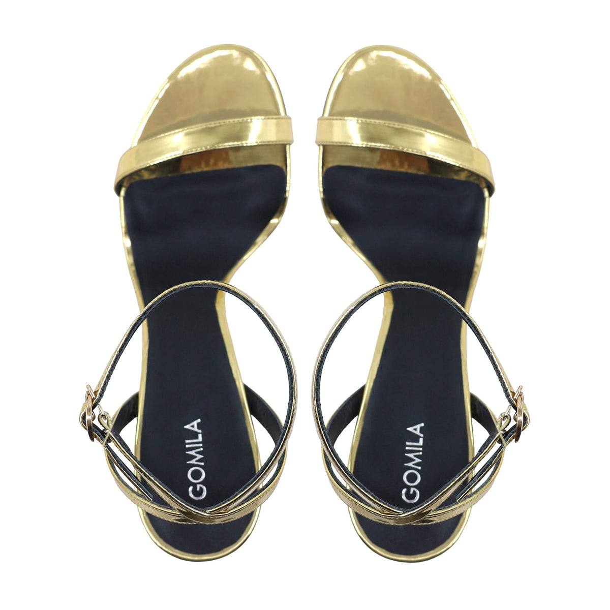 Emilia - Women's Golden High Shine Strapped Heels