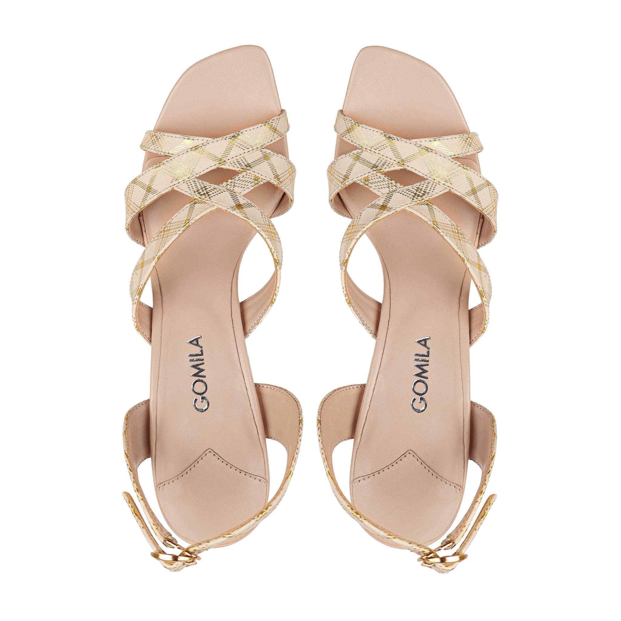 Elaira - Women's Argyle Beige Heels
