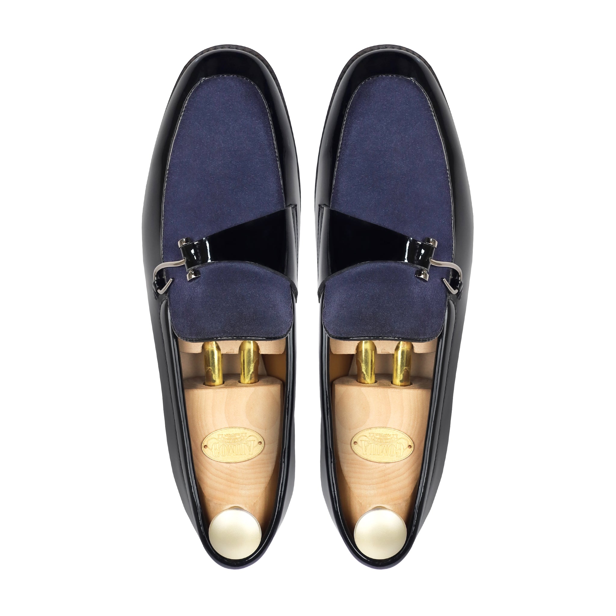 Elvara - Men's Blue Suede and Black Patent Leather Loafer