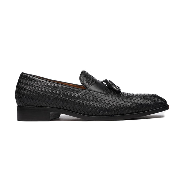 Tishna - Men's Black Hand Woven Calf Leather Loafer