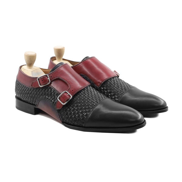 Upplands - Men's Oxblood and Black Hand Woven Calf Leather Double Monkstrap