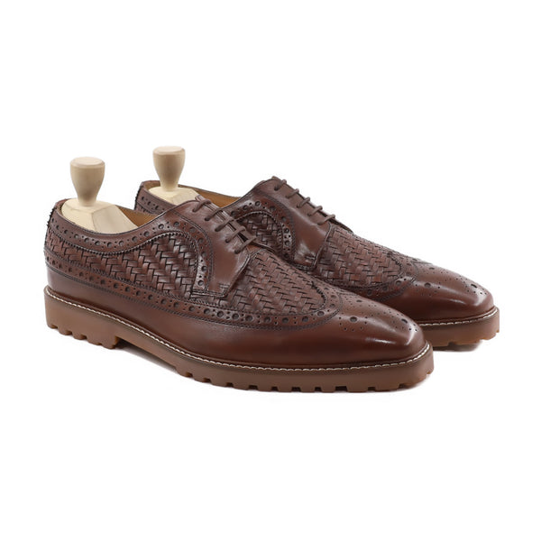 Wallis - Men's Brown Hand Woven Calf Leather Derby Shoe