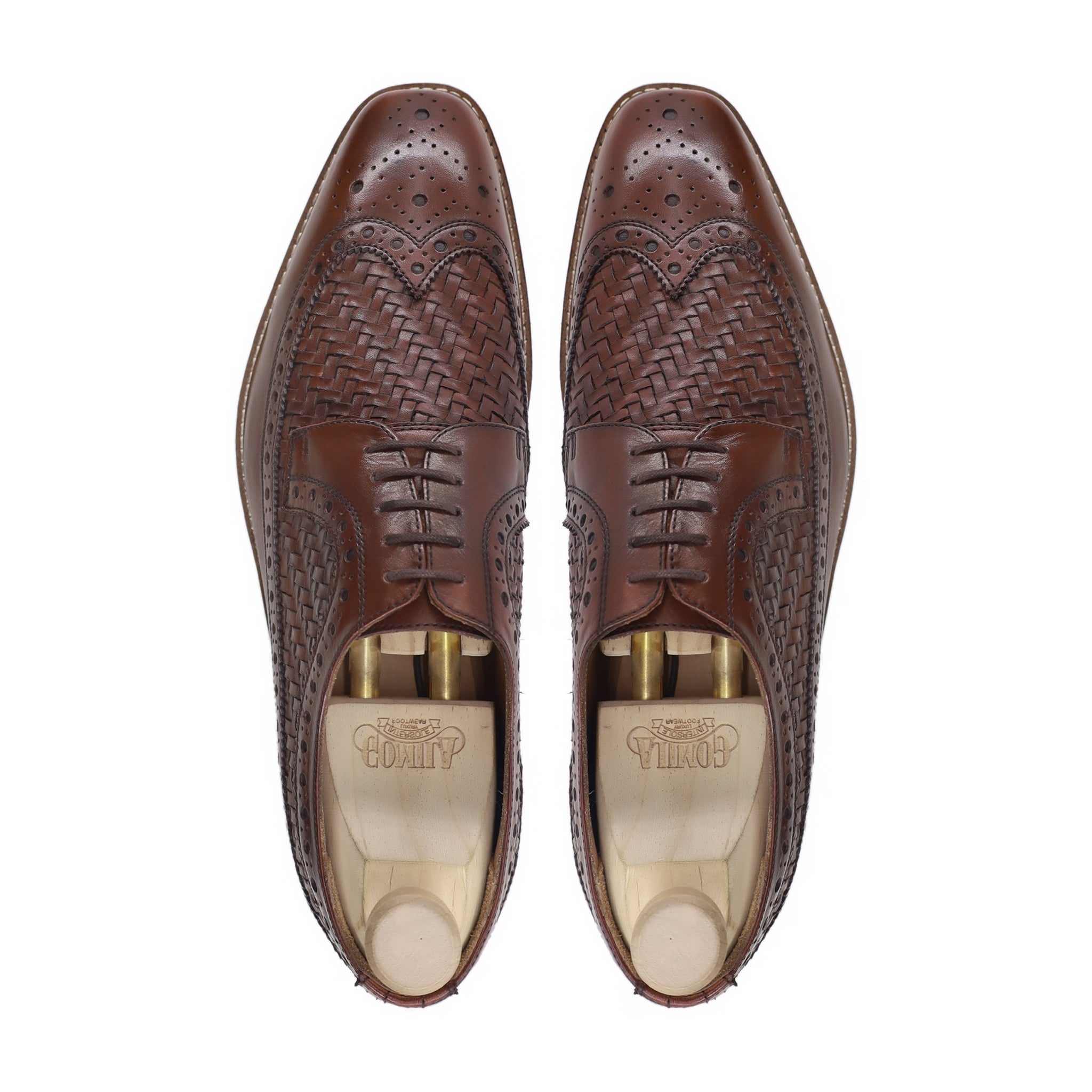 Wallis - Men's Brown Hand Woven Calf Leather Derby Shoe