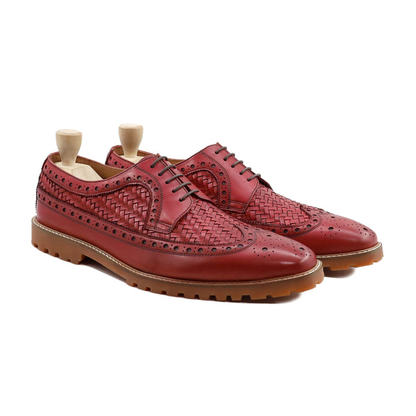 Wenta - Me's Oxblood Calf And Hand Woven Calf Leather Derby Shoe
