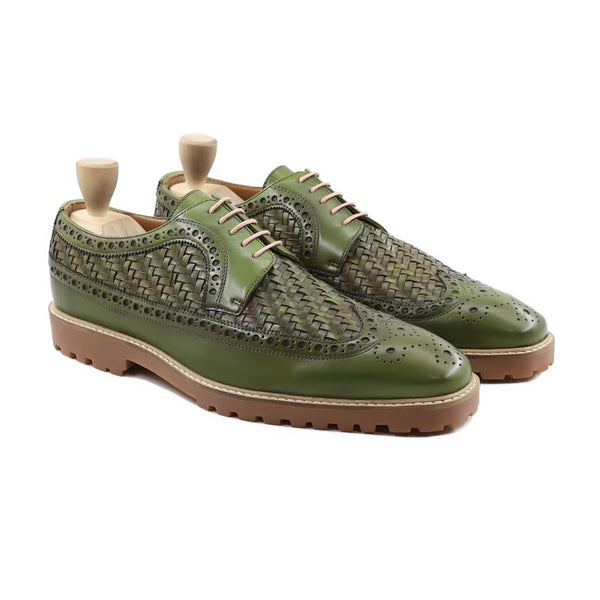 Wardel - Men's Light Green Calf And Hand Woven Calf Leather Derby Shoe