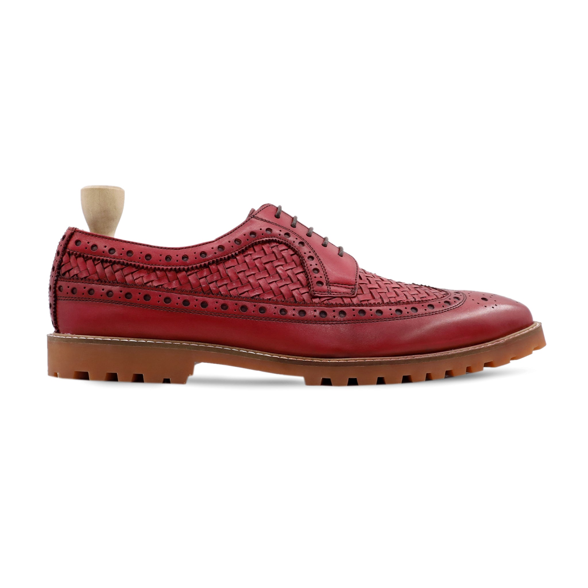 Wenta - Me's Oxblood Calf And Hand Woven Calf Leather Derby Shoe