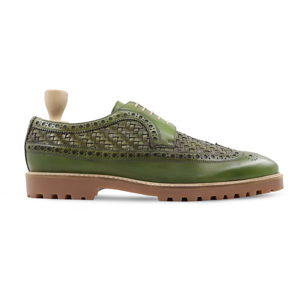 Wardel - Men's Light Green Calf And Hand Woven Calf Leather Derby Shoe