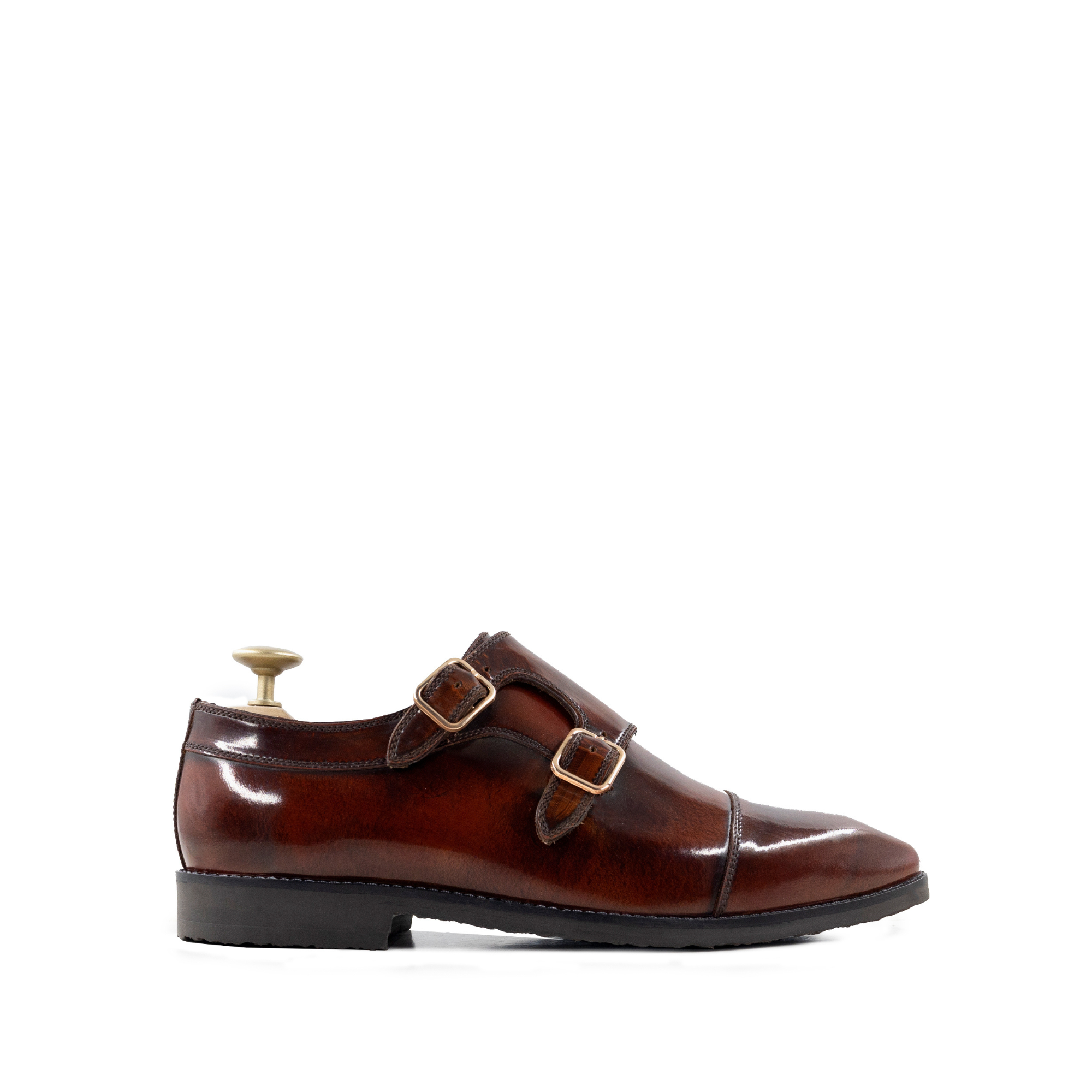 Velori - Men's Reddish Brown Box Leather High Shine Double Monkstrap
