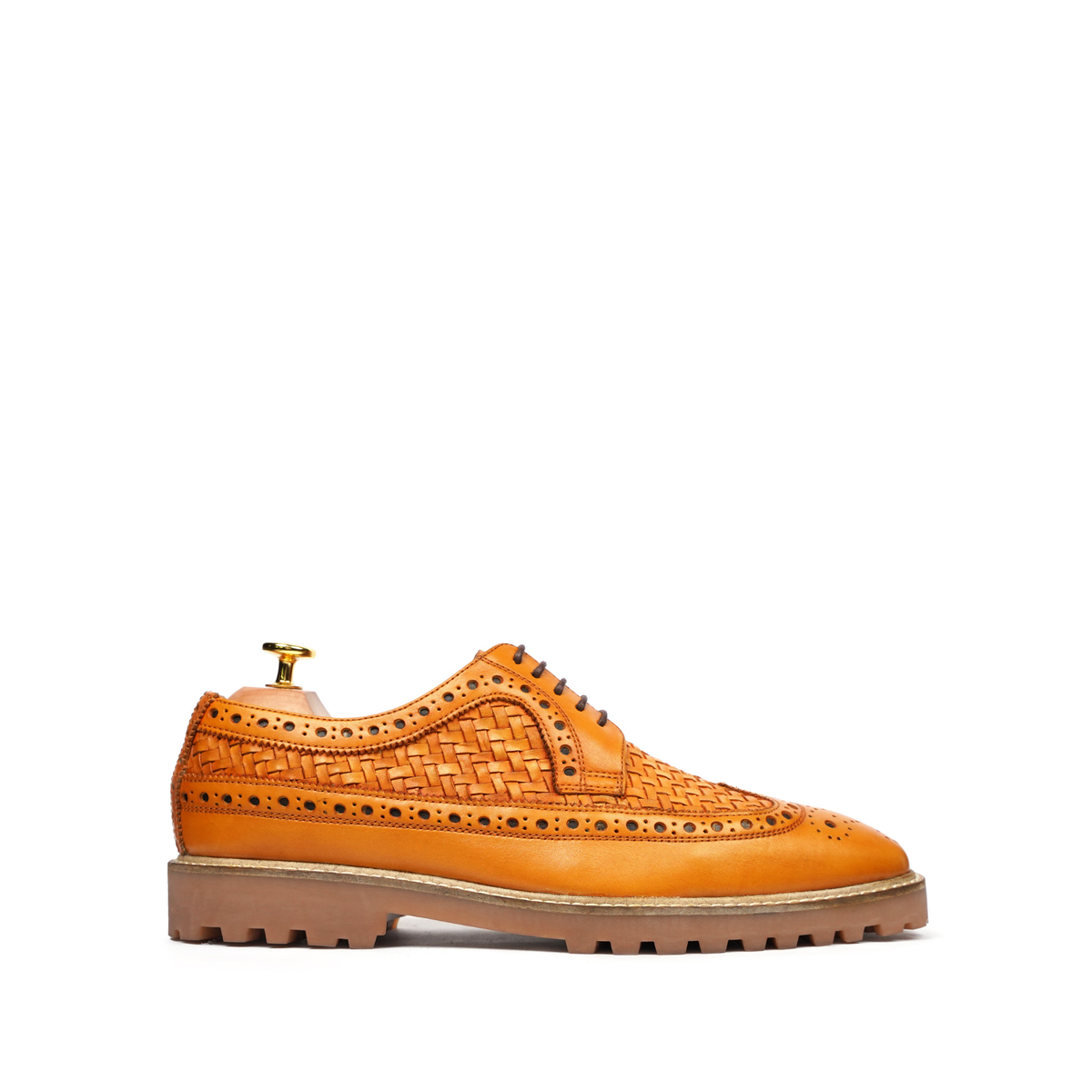 Wallcot - Men's Yellow Calf and Hand Woven Calf Leather Derby Shoe