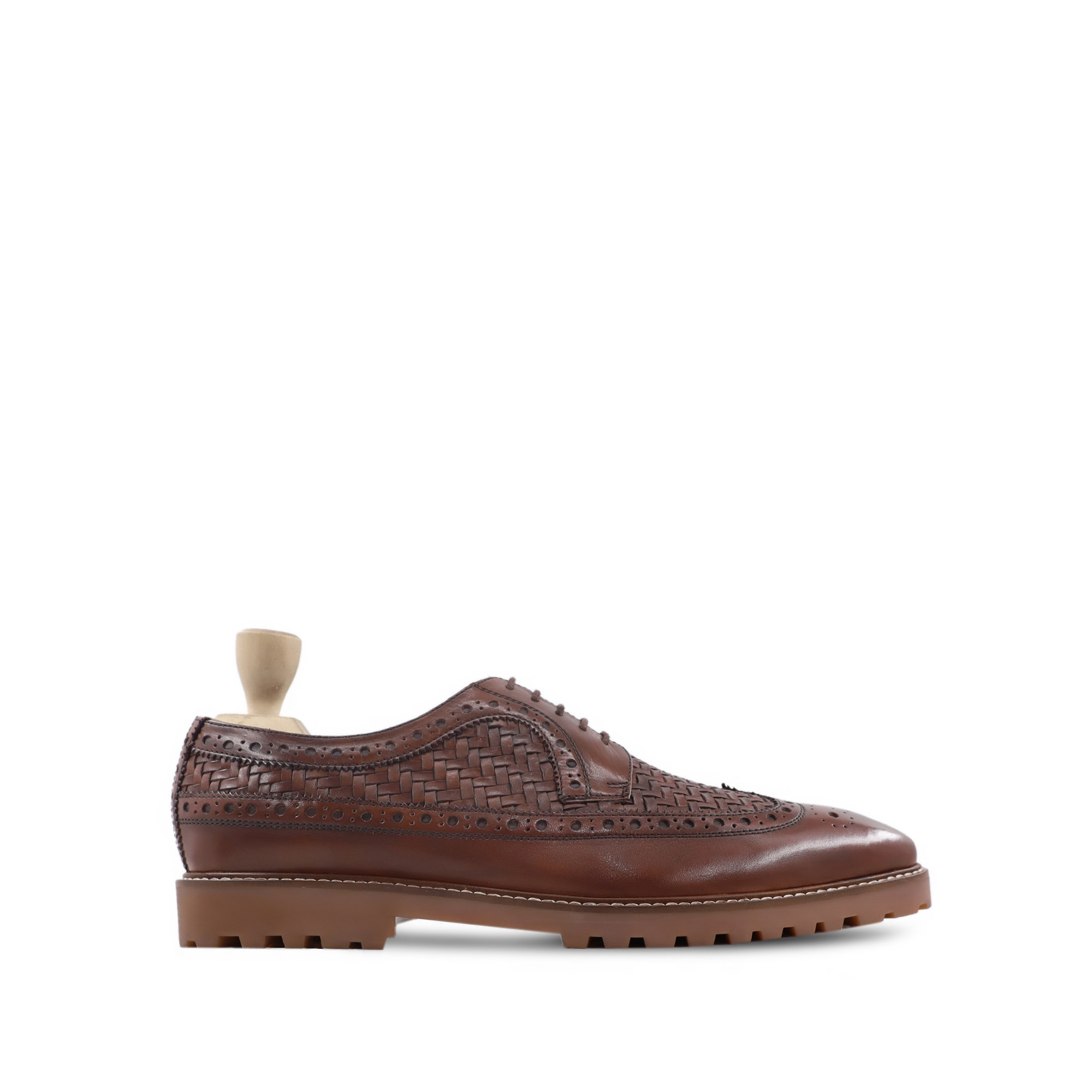 Wallis - Men's Brown Hand Woven Calf Leather Derby Shoe