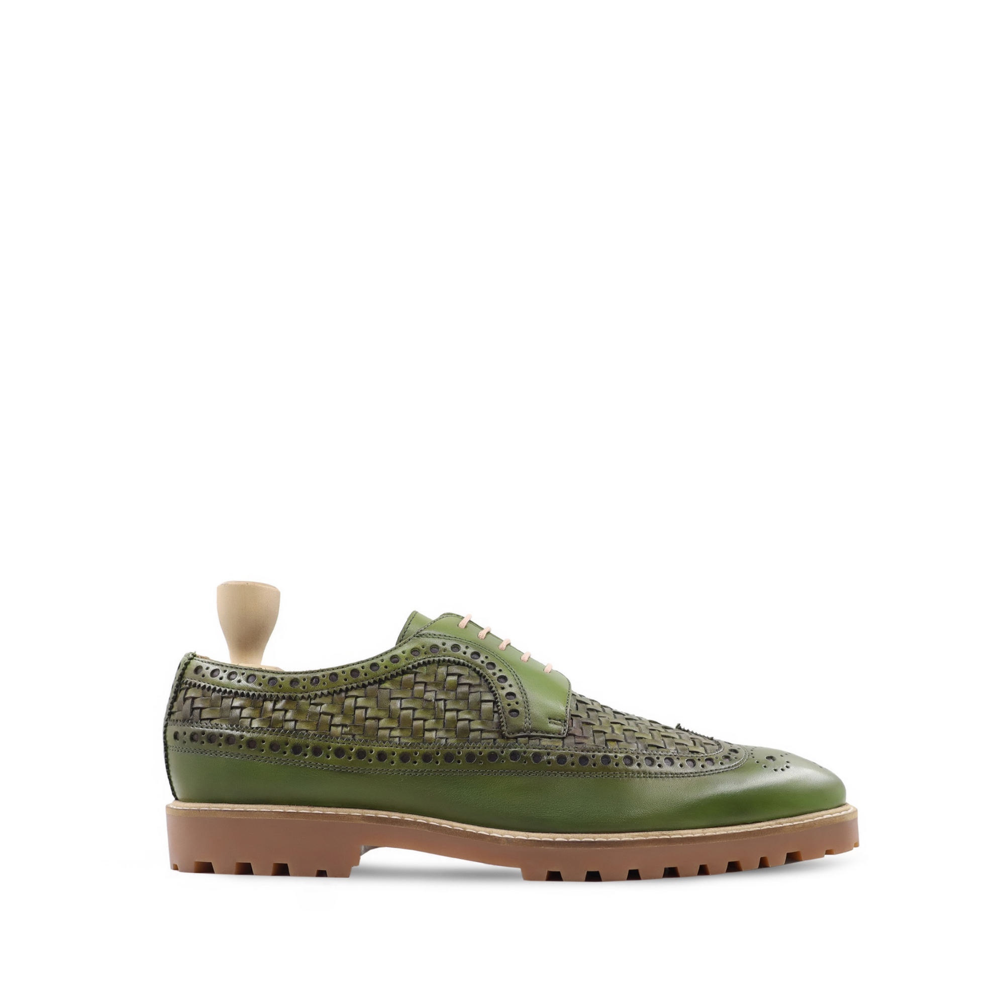 Wardel - Men's Light Green Calf And Hand Woven Calf Leather Derby Shoe