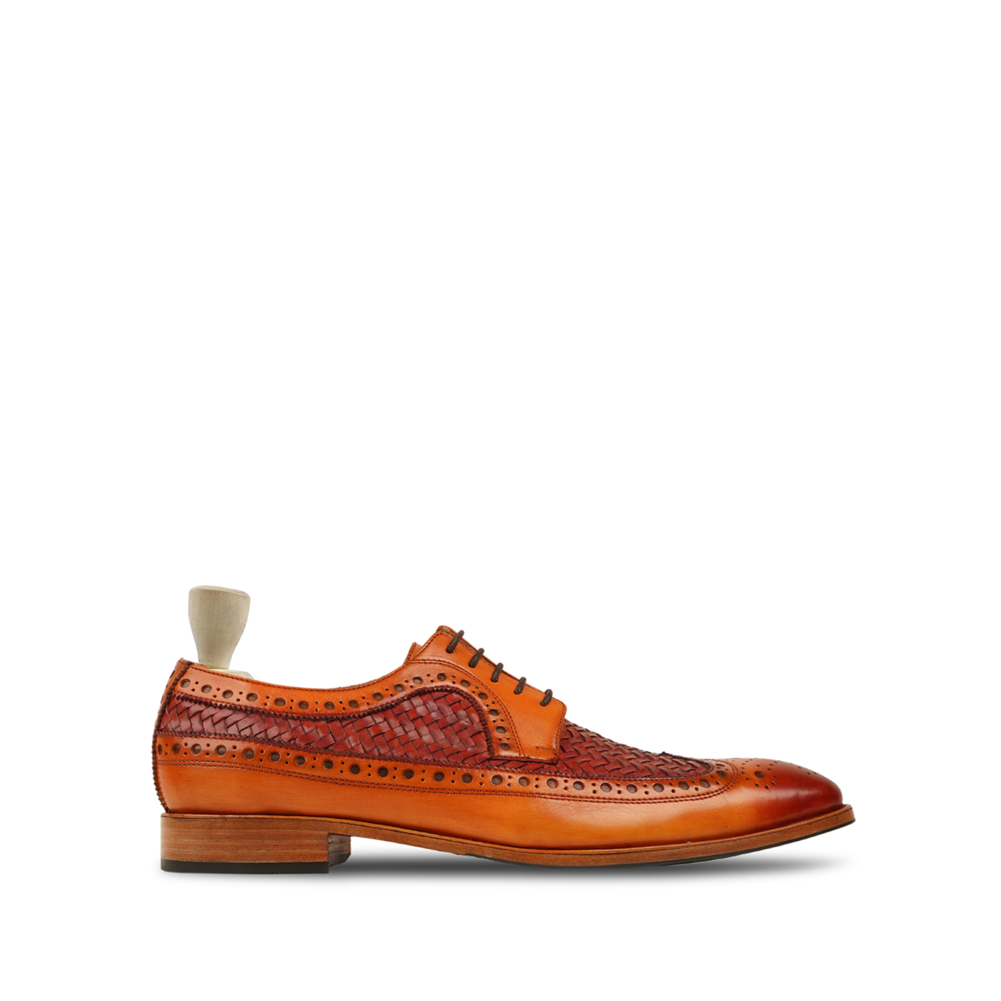 Warton - Men's Red and Tan Calf and Hand Woven Calf Leather Derby Shoe
