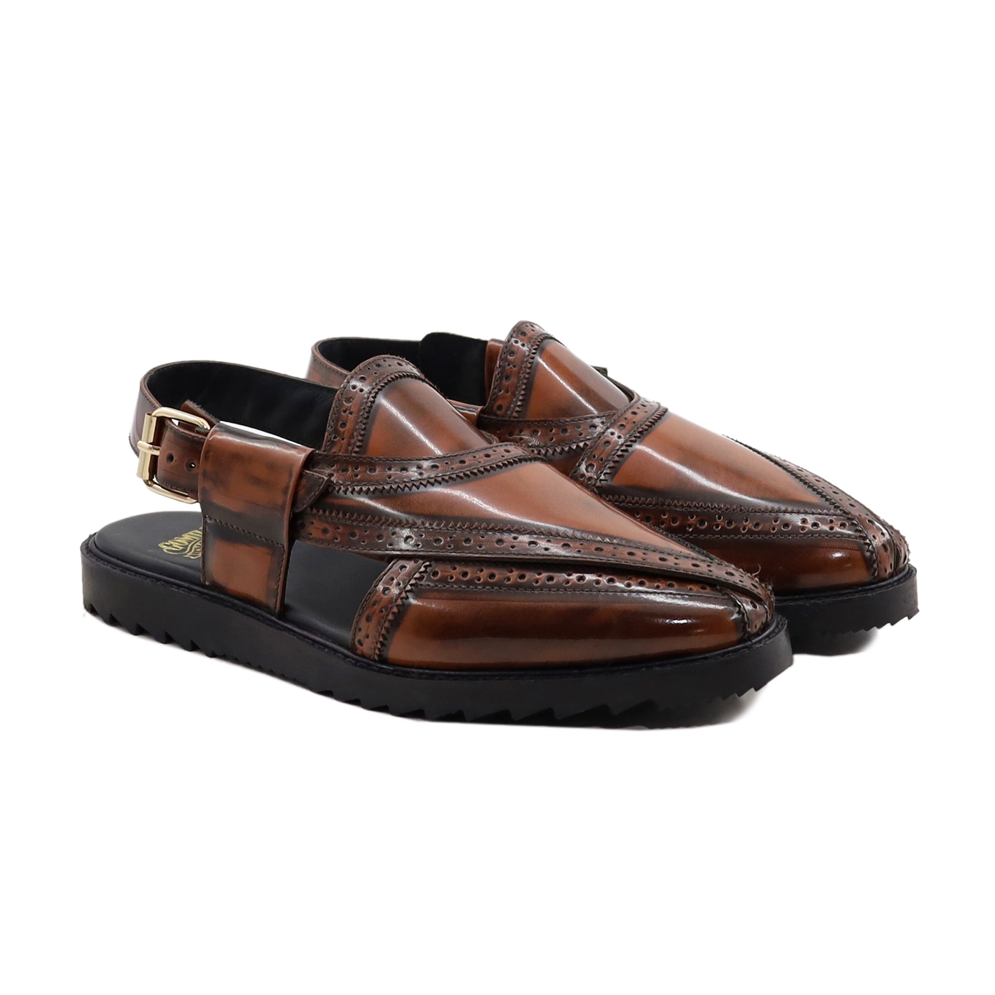 Fenberg - Men's Reddish Brown Box Leather High Shine Sandal