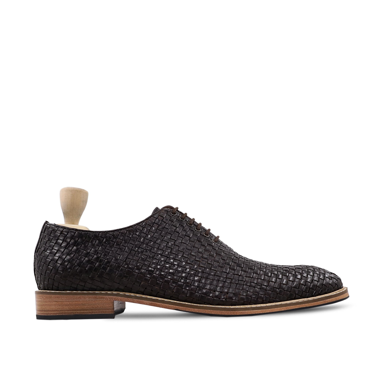 Zion - Men's Dark Brown Hand Woven Calf Leather Wholecut Shoe