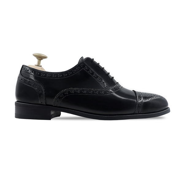 Dustin - Men's Black Box Leather High Shine Oxford Shoe