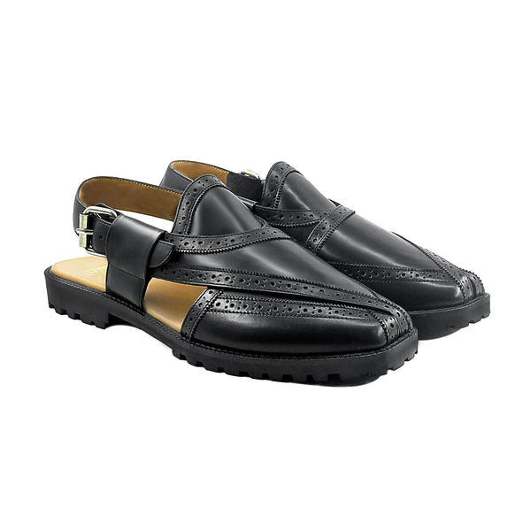 Carmela - Men's Black Calf Leather Sandal