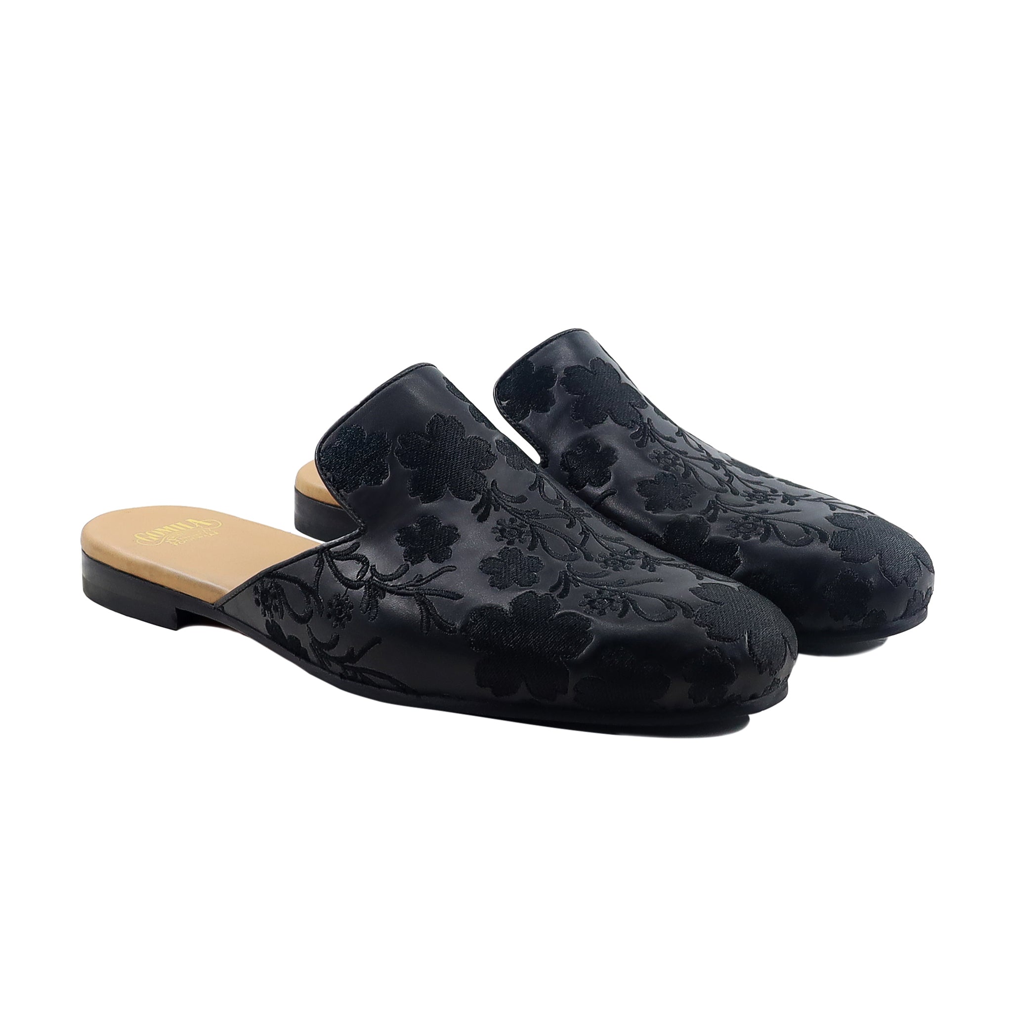 Cason -  Men's Black Calf Leather Embroidery Slipper