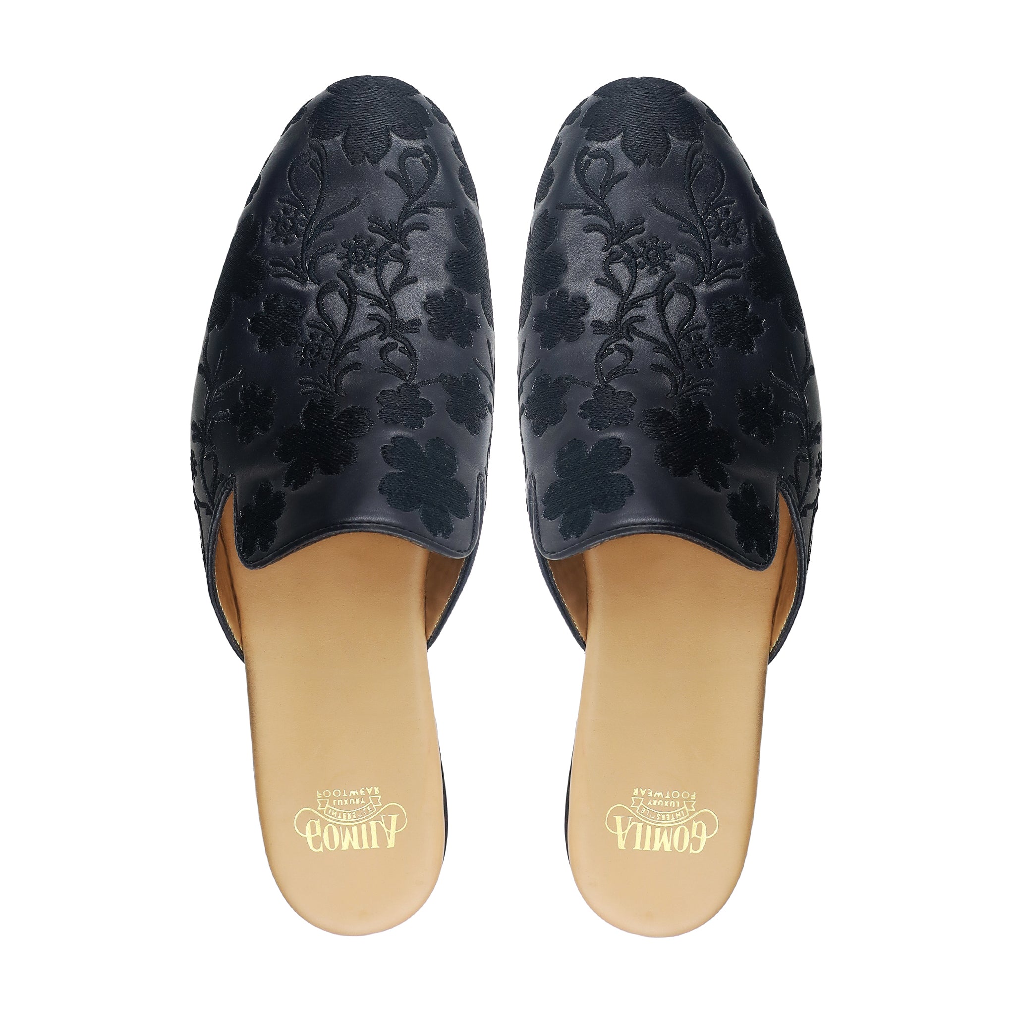 Cason -  Men's Black Calf Leather Embroidery Slipper