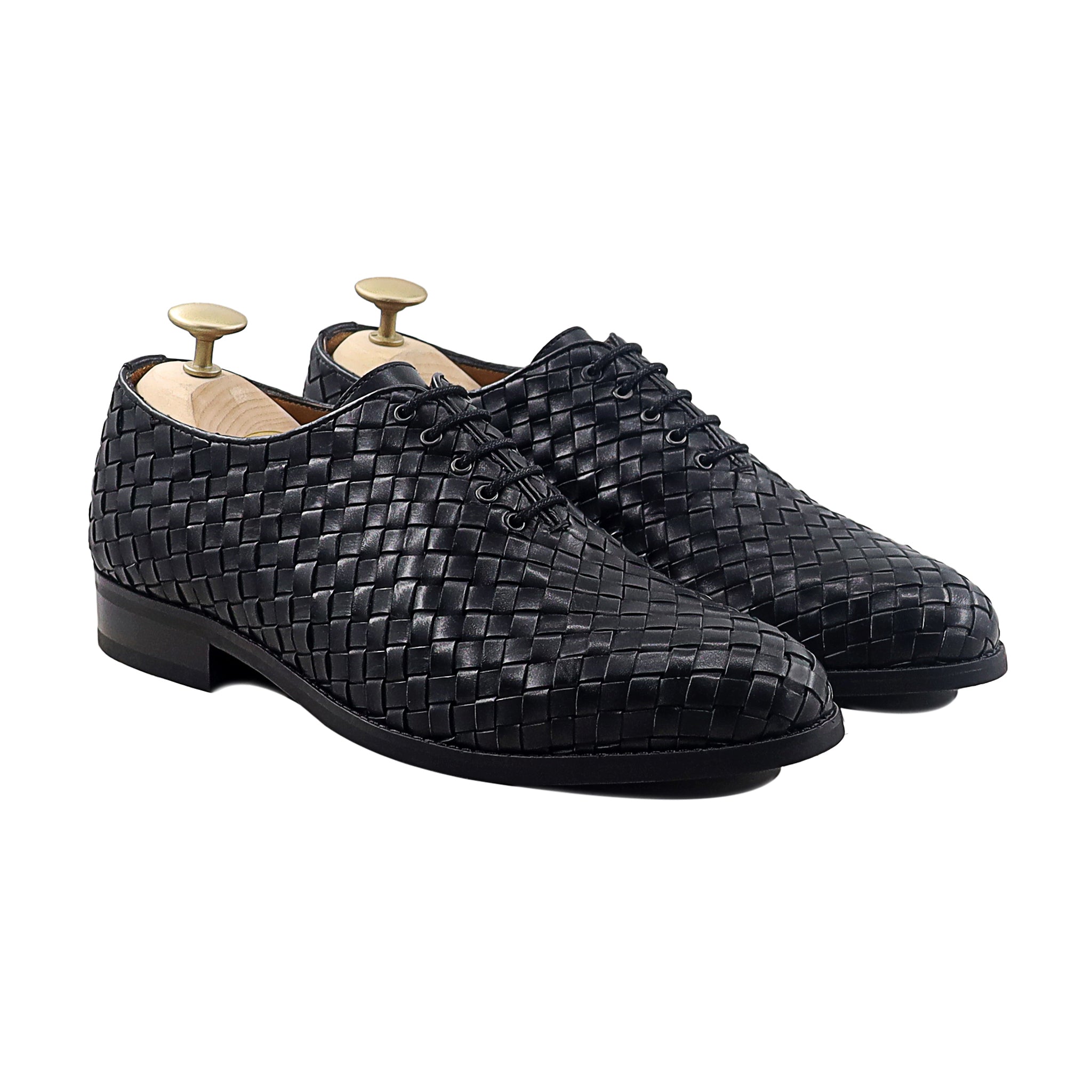 Osaka - Men's Black Hand Woven Calf Leather Wholecut Shoe